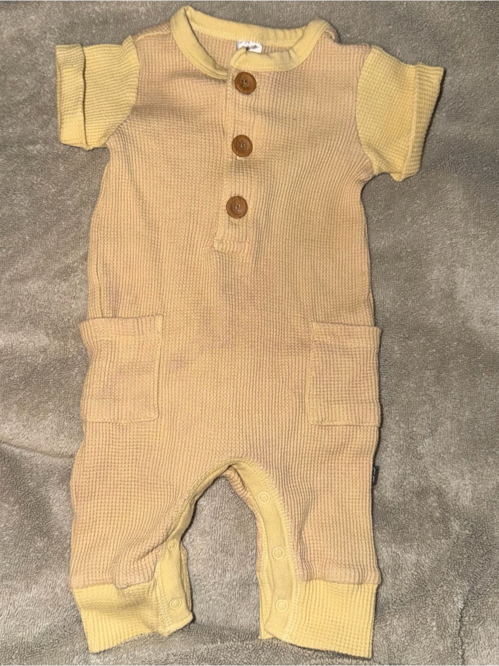 Baby Short-Sleeve Knit One-Piece Romper in Light Yellow